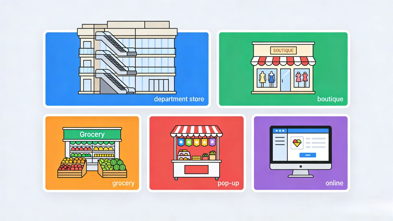 five types of retail environments comparison infographic